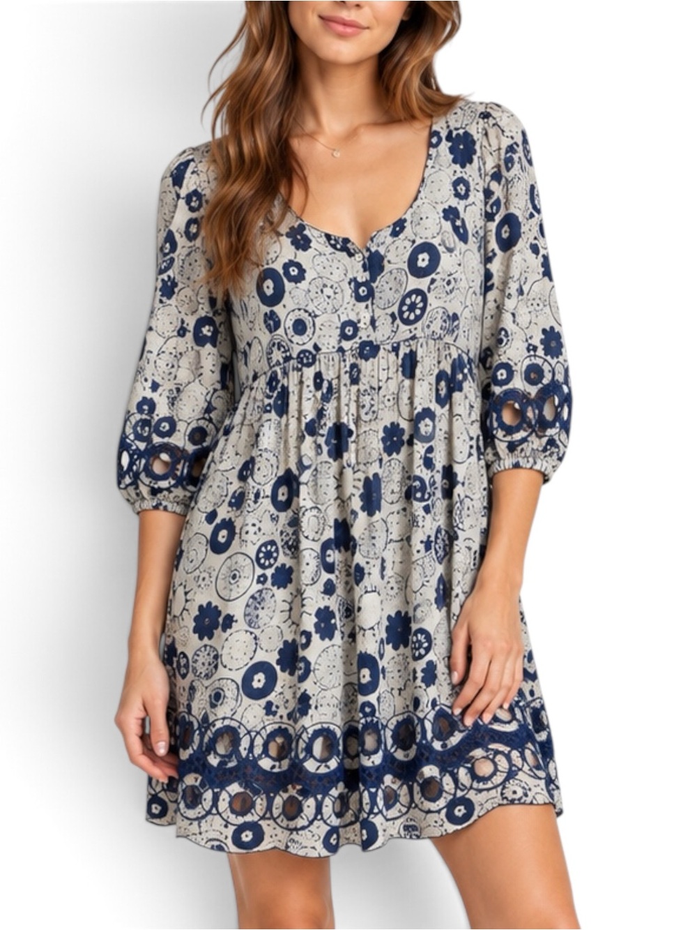 Chelsea & Violet Floral Eyelet Embroidered Cotton Boho Mini Dress S